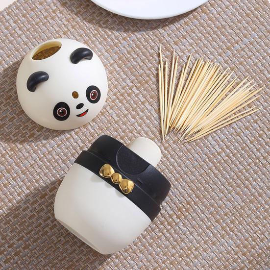 Niedlicher Panda Zahnstocherhalter Automatischer Pop-Up Zahnstocherspender Cartoon Panda Form Zahnstocher Aufbewahrungsbox für Küchen Tischzubehör