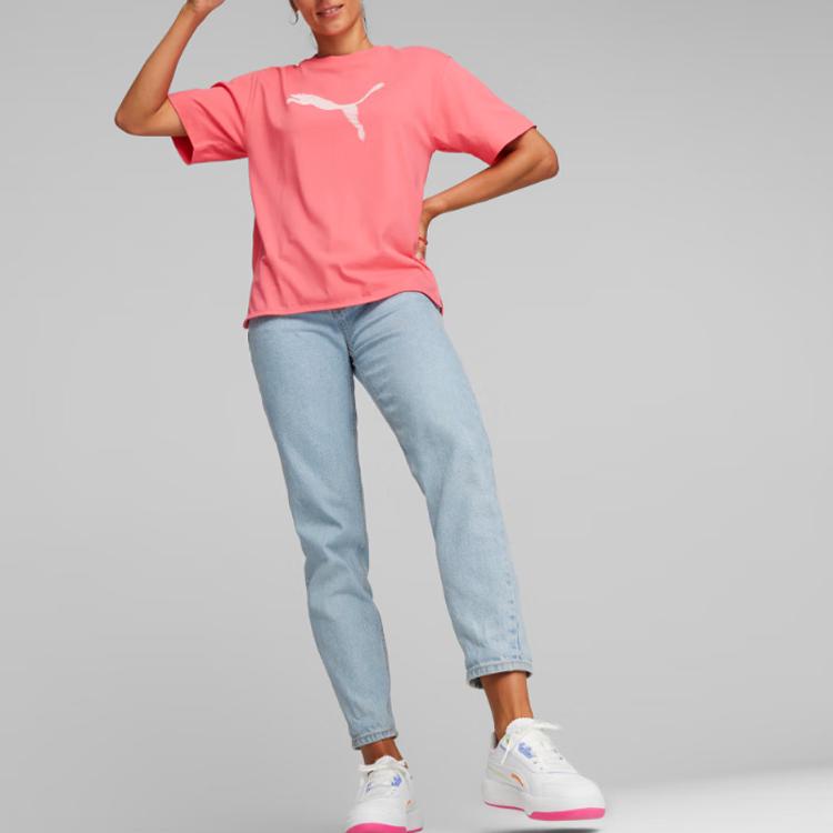 Puma Her Tee Logo Print Round Neck Pullover Style Breathable Short Sleeve T-Shirt Women Tops Heart-Red 676650-63