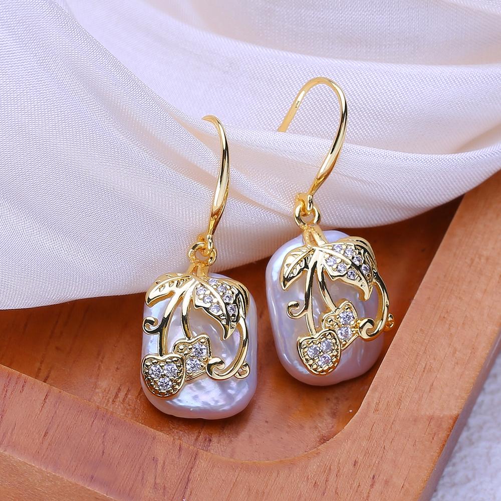 LSOOYH Natural Freshwater Big Irregular Baroque Pearl Earrings For Women Fashion Gold Silver Color Drop Earrings Birthday Gifts
