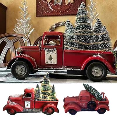 Vintage klasický pickup Red Truck Strom Farm House Rustikálna vianočná výzdoba