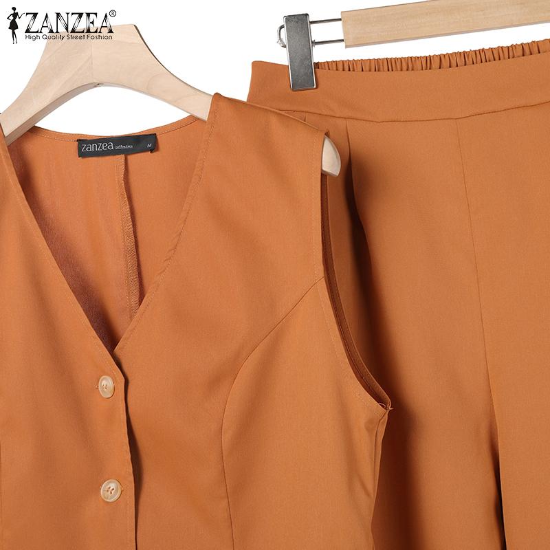 ZANZEA Daily Casual Outfits Womens Sleeveless Waistcoat and Pants Two Piece Suit Set