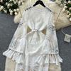 Mesh Dress with Spring Flared Sleeves for Women's Wear and A Hollowed-out Hook-flower Tassel Dress