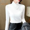 Damen-Oberteile, halbhoher Kragen, lange Ärmel, schmale Passform, weiche, dehnbare Pullover-Oberteile, einfarbiges Hemd mit einzigartigem Ausschnitt