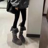 Graue Schneestiefel Damen 2025 neu retro runde Zehenpartie Schneestiefel flacher Boden Samt mittelhoher Schaft Schneeplüsch Baumwollschuhe Damen