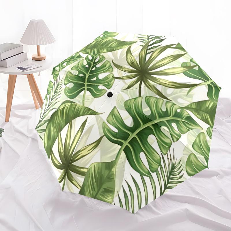 1pc Tropical Leaves Automatic Open/close Umbrella, 8-Rib sturdy structure, Auto Folding/Opening, Portable Travel Umbrella for Women,074