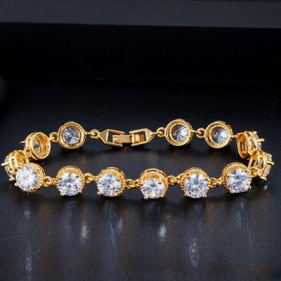 WWJ Schicker runder Tennisarmband-Armreif mit Zirkonia in goldener Farbe