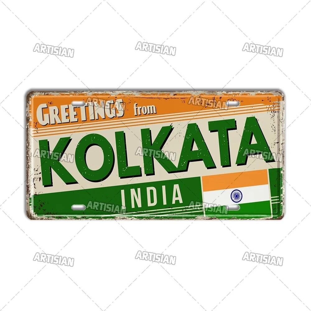 Artisian INDIA CHINA INDONESIAN License Plate Landmark State Metal Sign City Decorative Plaque Wall Decor Garage Bar Pub Club
