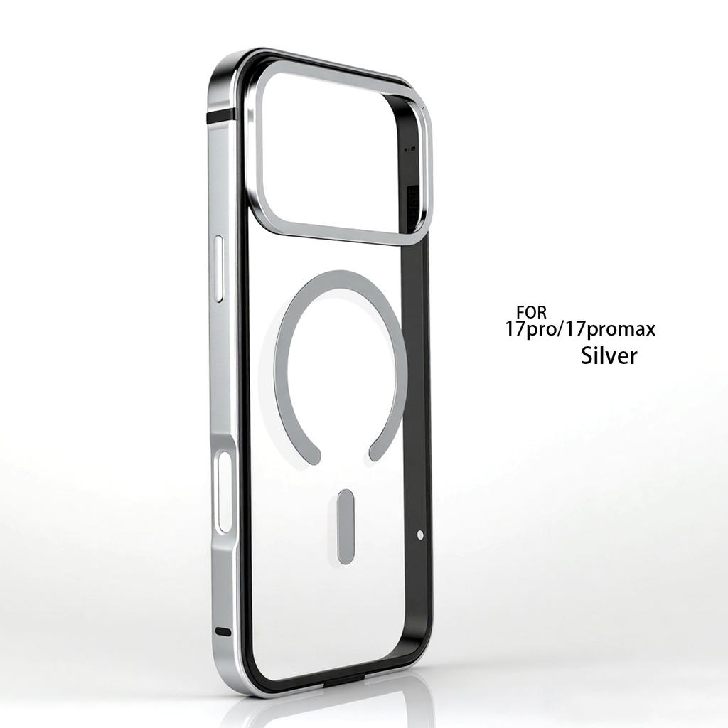 For IPhone 17 Pro High-End Metal Frame Phone Case, 17 Promax Magsafe Magnetic Charging HD Backplate Phone Protection Cases
