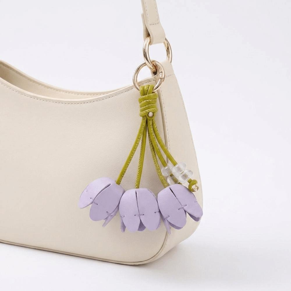Tulip Shape Bag Charm Gold Tone Decorative Charm Elegant Keychain Pendant Gift Accessory