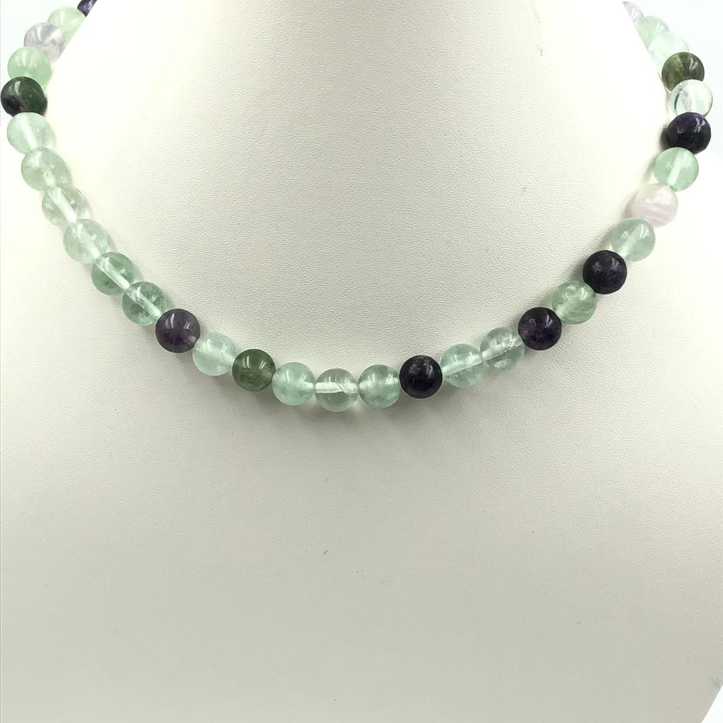 8mm Natural Multi Fluorite Gemstone Designer Beads Jewelry Handmade Choker Necklace 17-21" For Women 8BN-25