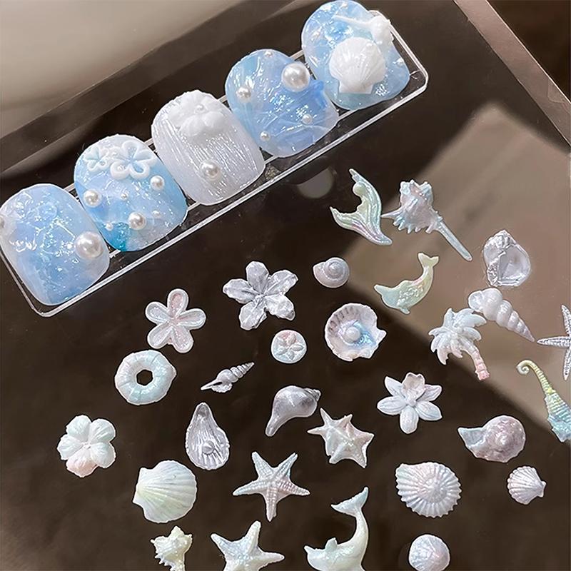 Shell Flowers Halobios Conch Starfish Carving Nail Silicone Template Mould Nail Art Diy Handmade Tool Small Beads Polymer Mold