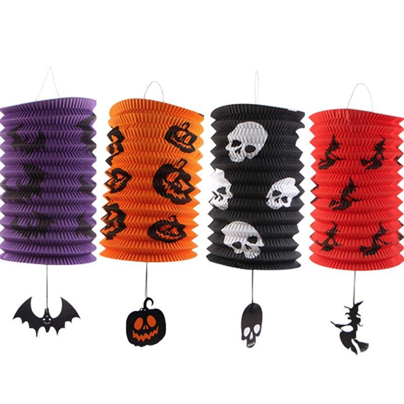 4pcs Halloween Organ Lanterns Festive Scene Decoration Supplies Orange Pendants Folding Paper Lanterns Party Supplies 29x15.5cm
