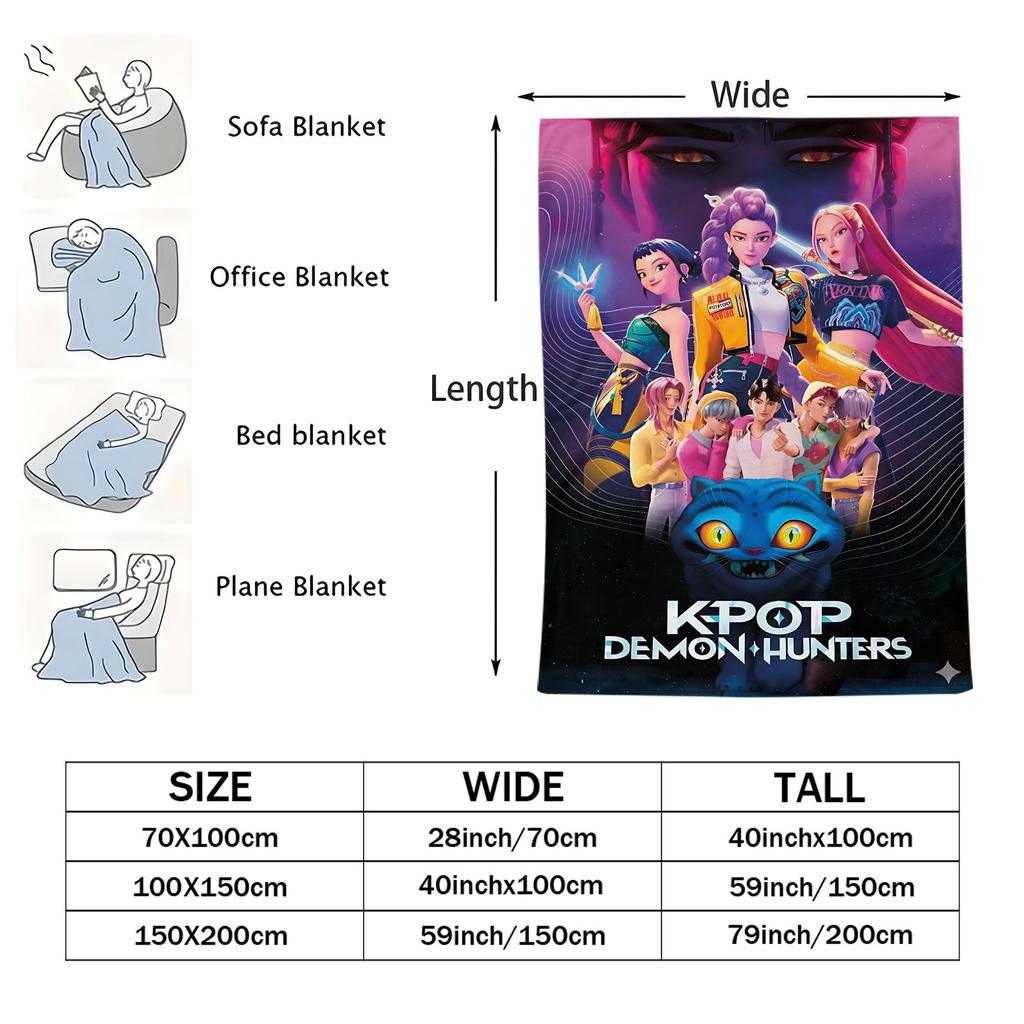 K-POP Demon Hunters Flannel Throw Blanket Huntrix Tiger Soft Warm Sofa Bed Cover Travel Camping Home Leisure for Girls Fans Gift