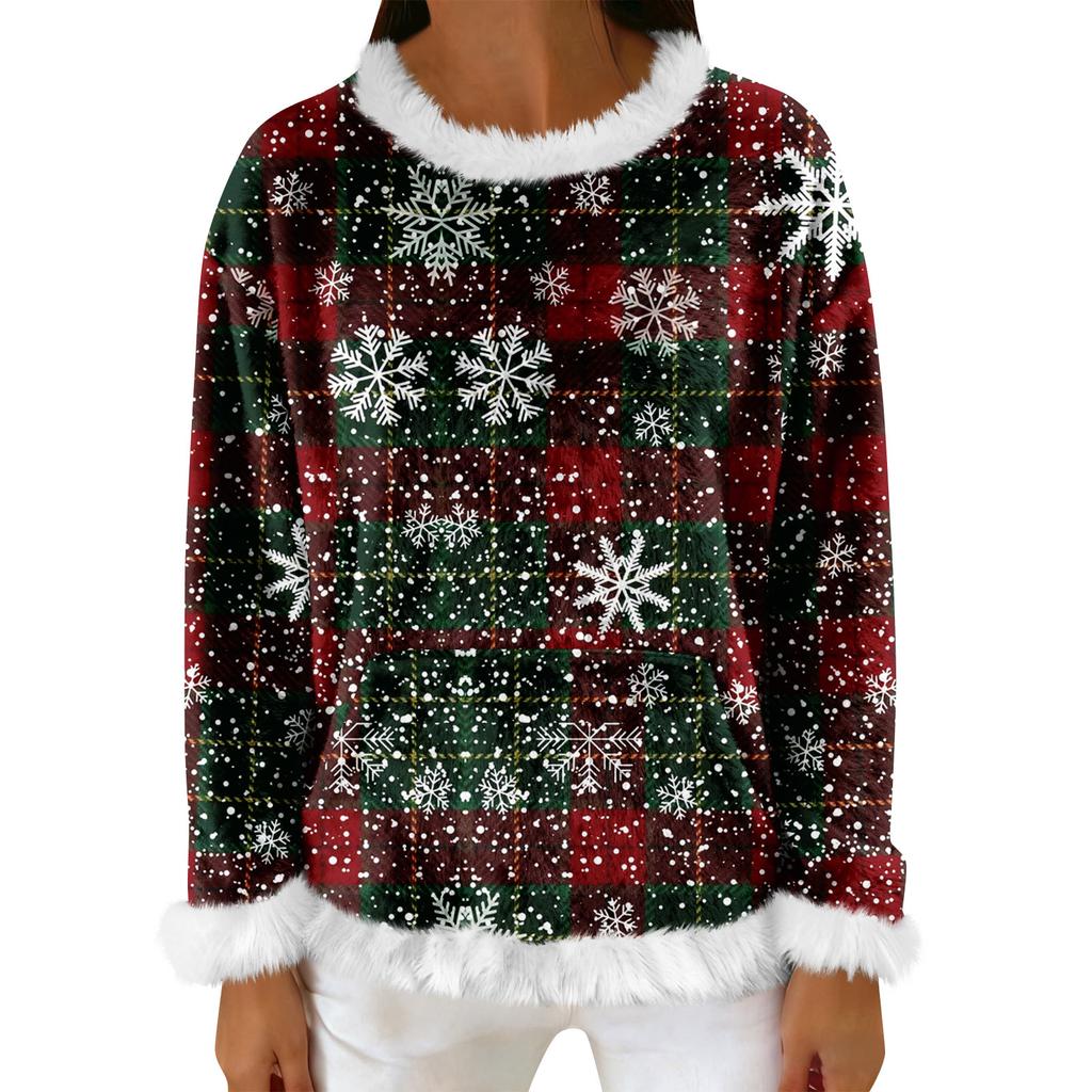 Bluză de trening casual din fleece pentru femei cu mânecă lungă, gât rotund, casual, confortabilă, croială largă, ușoară, bluză de trening din flanelă pentru femei