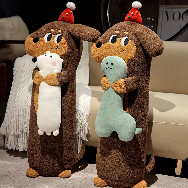 90/120CM Kawaii Long Sausage Dog Plush Pillow Cartoon Dachshund Holding Cat Bear Dinosaur Plush Toy Sleep Cushion Birthday Gift