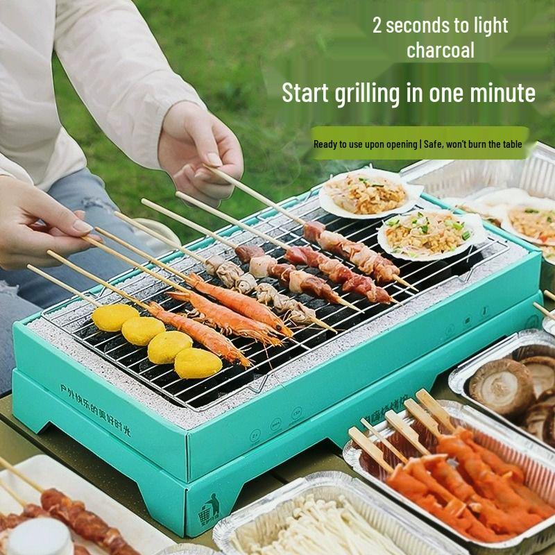 Portable Disposable Charcoal BBQ Grill Set for Camping and Outdoor Use
