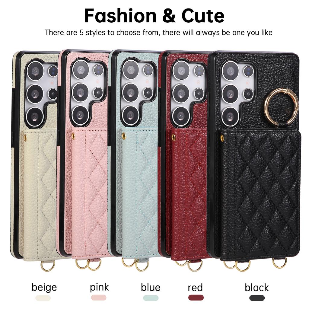Crossbody Cards Solt Wallet Ring Holder Leather Case For Samsung S26 Ultra S25 Plus S24 S23 A56 A16 A36 A26 Long Lanyard Cover