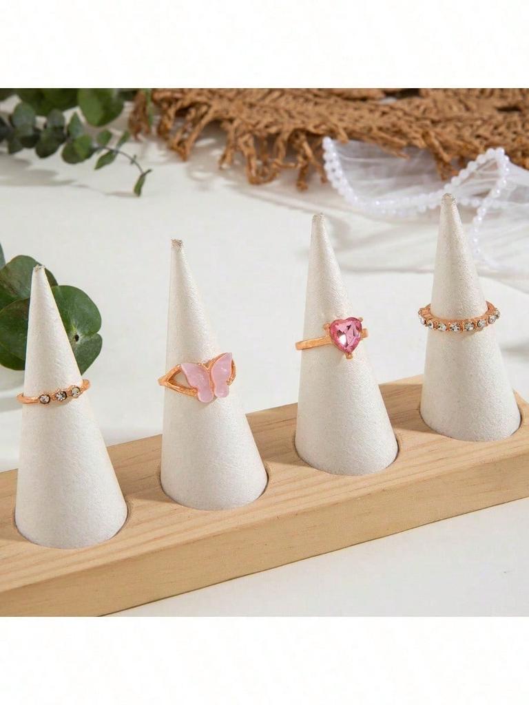 Pink oil drip mushroom star gemstone ring Butterfly heart diamond palm ring set