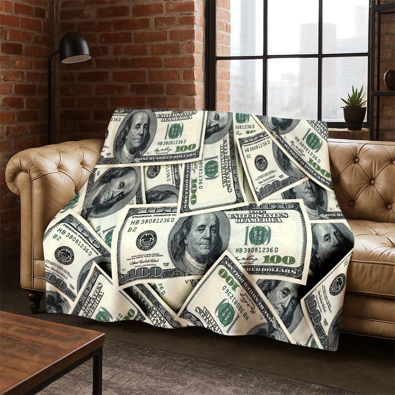 Cartoon Dollar Euro Money Rich Flannel Blanket Soft Warm Throw Blanket for Bedroom Living Room Bed Travel Camping Picnic Gift
