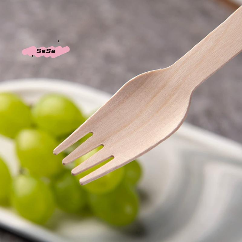 100Pcs Disposable Wooden Cutlery Set with Spoon Fork Knife for Party Ice Cream Yogurt Dessert High-Quality Tableware Pack