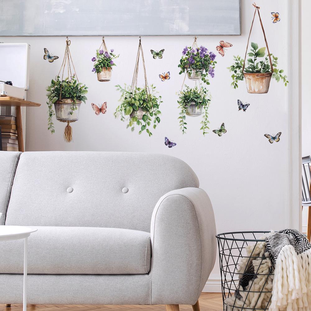 Fresh Hanging Decorative Potted Butterfly Bedroom Living Room Home Wall Background Landscaping Decoration Wall Stickers