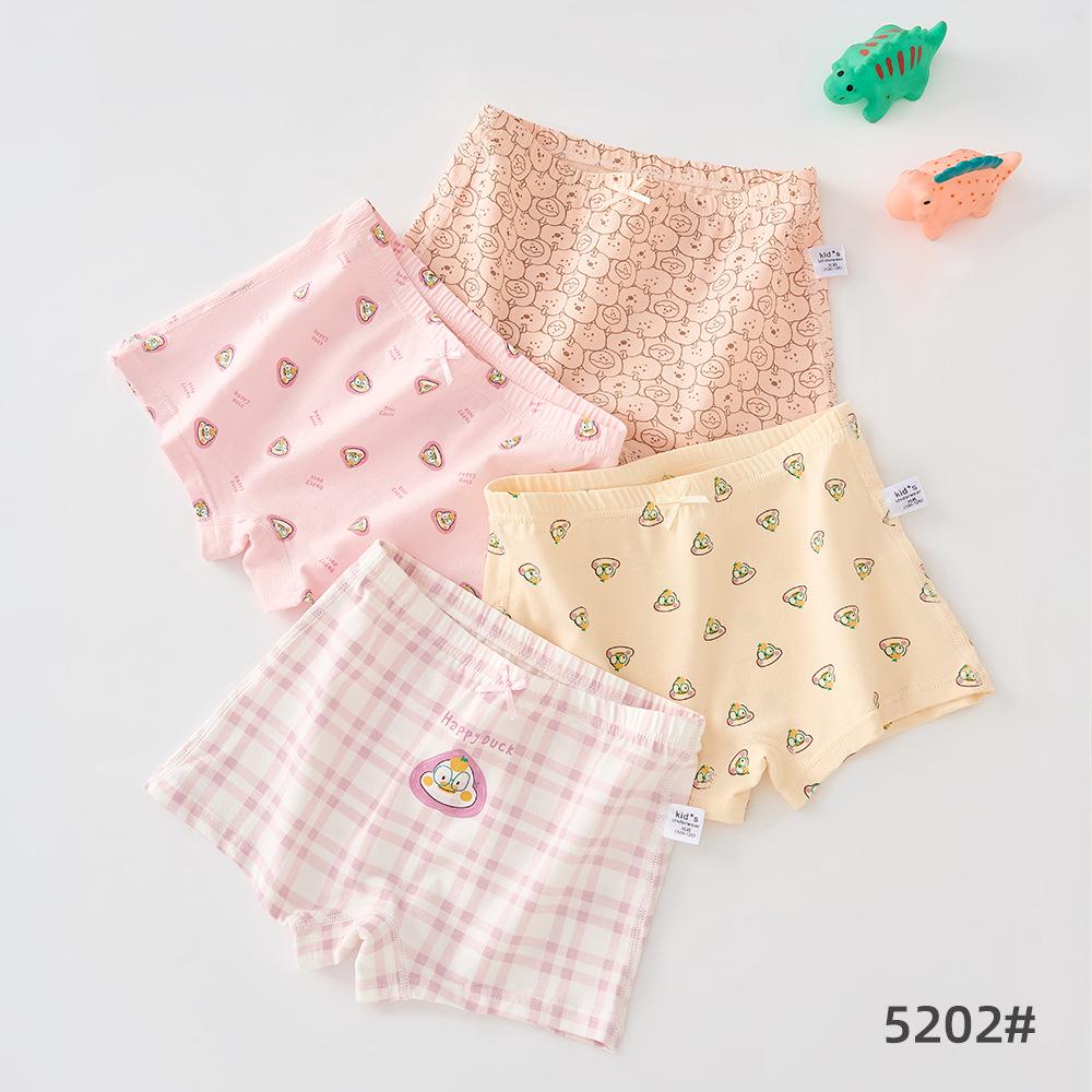 Paissen Bear Pure Cotton Girls' Antibacterial Boxer Briefs - 4-Pack Cartoon Shorts