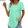 Summer Plus Size New Women's Minimalist Hollow-out Lace Solid Color T-Shirt Ladies Casual Short Sleeve O-Neck Top