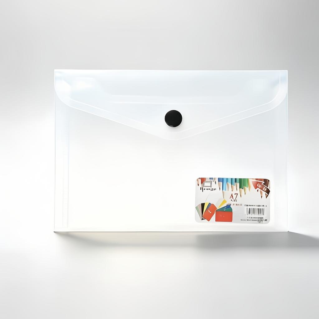 A7 Size Clear Plastic Document Envelope Folder File Bag Snap Button Closure School Office Stationery Pouches
