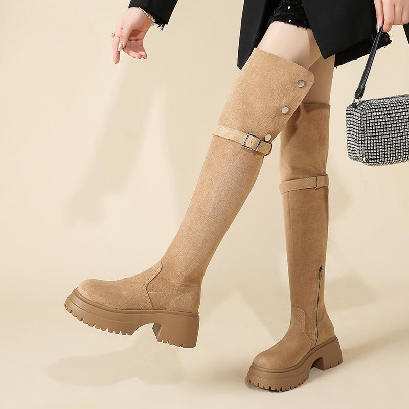 Thick-soled over-the-knee boots women's 2025 autumn and winter new thin suede boots women's long thin boots thick-legged high boots