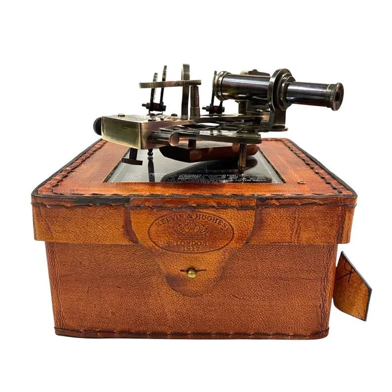 Brass Nautical Sextant with Leather Box for Navigation, Marine Décor, Maritime Collectible, Perfect Gift for Sailors and Nautical Lovers