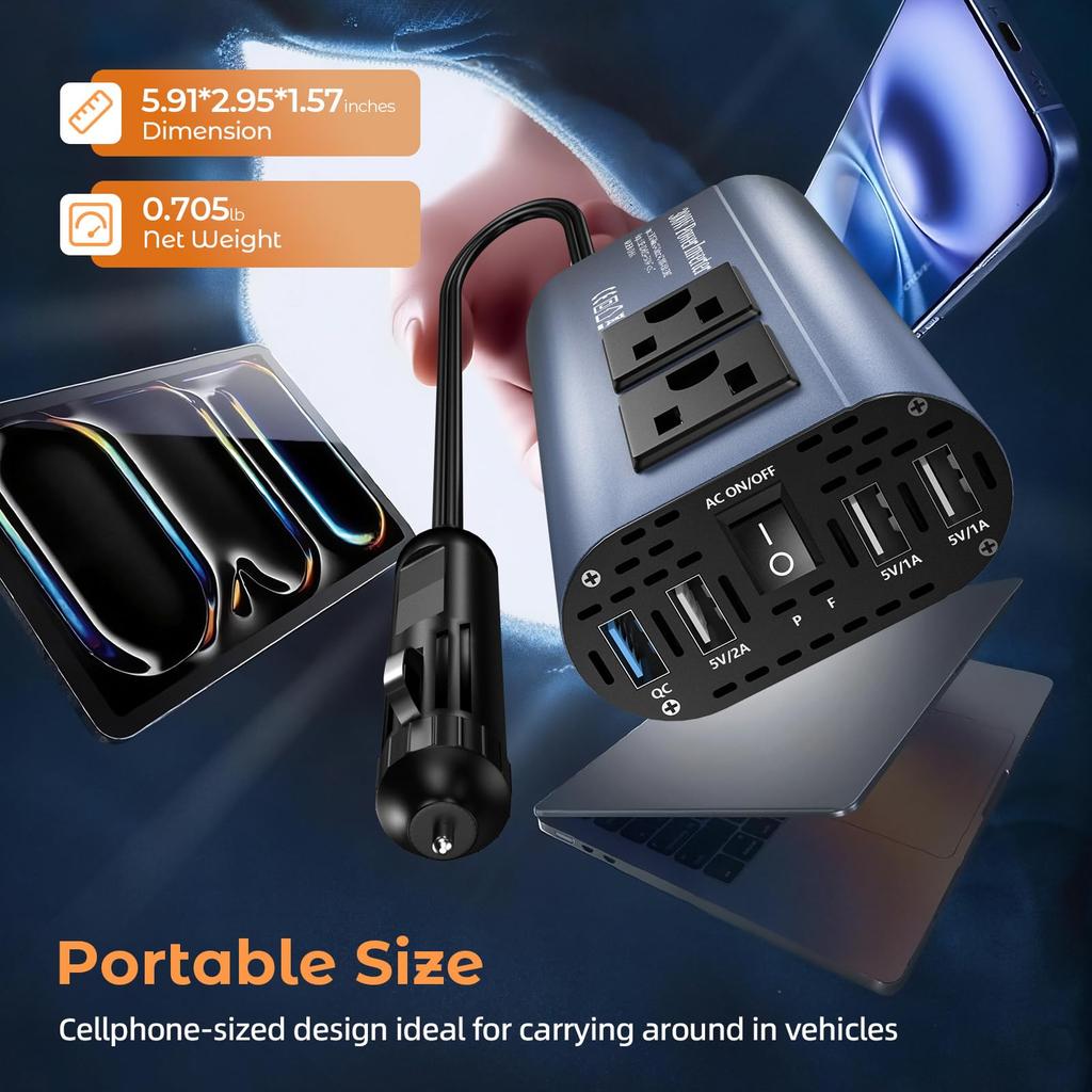 TAGEEBLU 300 W Inverter, Cigarette Lighter Socket, Converts DC 12 V To AC 100