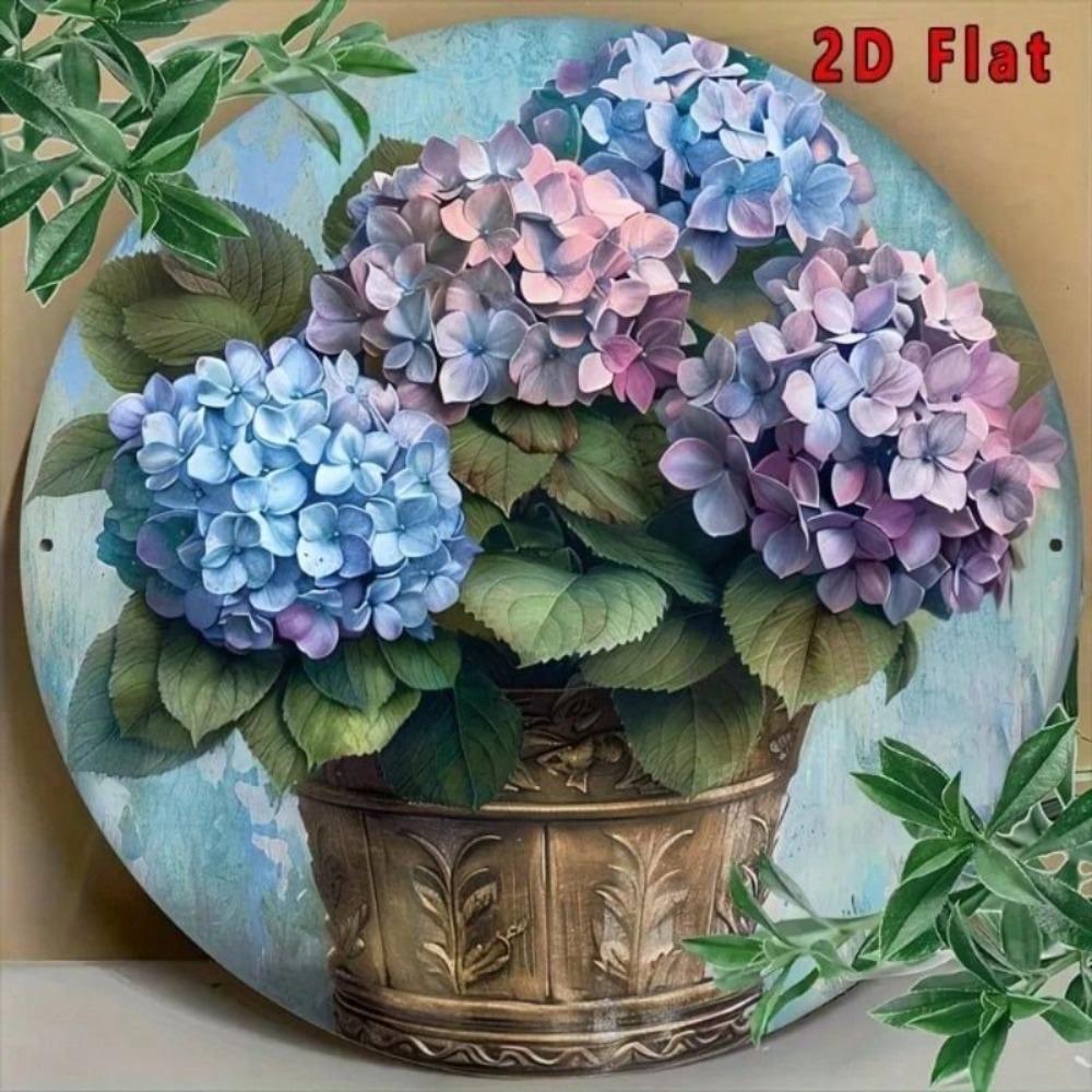 Vintage Metal Wall Art Hydrangea Flower Painting Indoor Outdoor Decor