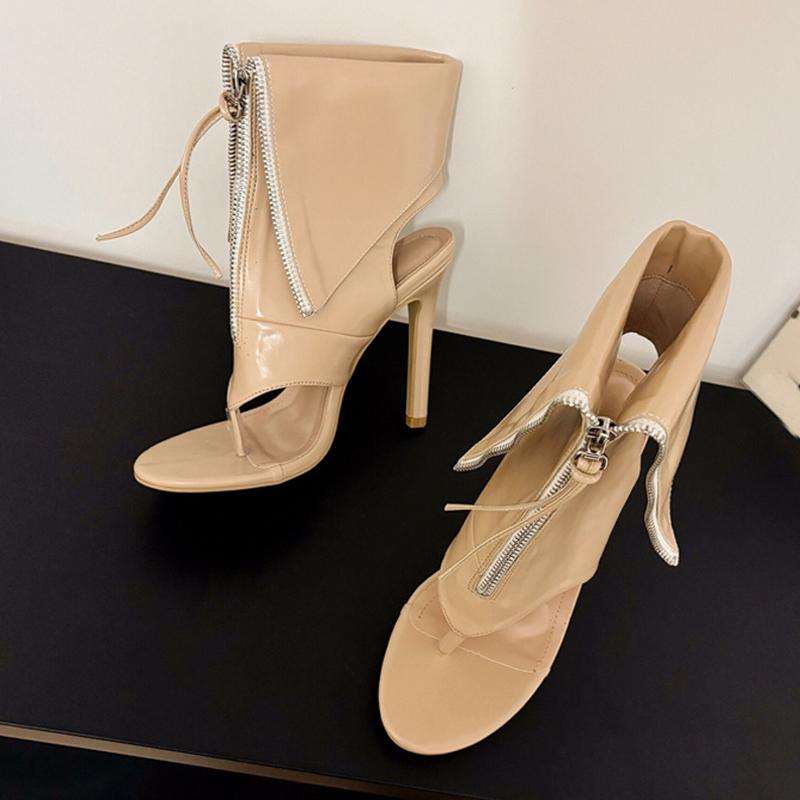 Liyke New Style Clip-On Open Toe Ankle Boots Women Sandals Fashion Tassel Zip Designer High Heels Booties Female Party Prom Shoe