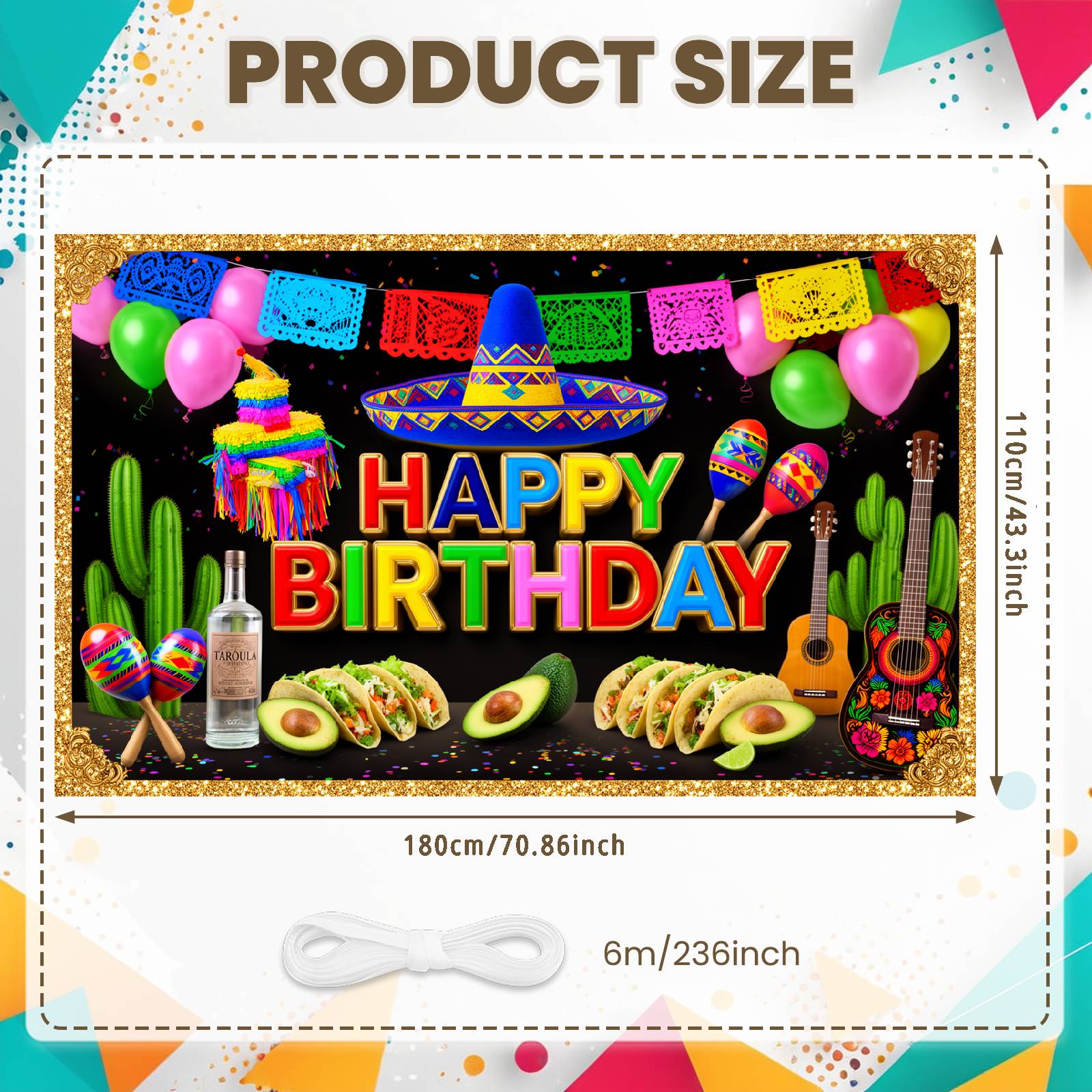 Birthday Celebration Banner Colorful Pattern Party Celebration Display Fiesta Birthday Banner Pinata Detail Banner