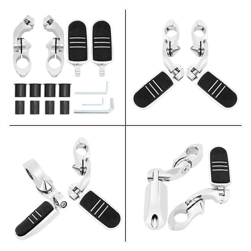 1.25" Highway Footpegs Short Angled Adjustable Highway Pegs W/1-1/4" Engine Guard Chrome for Harley Honda Kawasaki Suzuki Yamaha