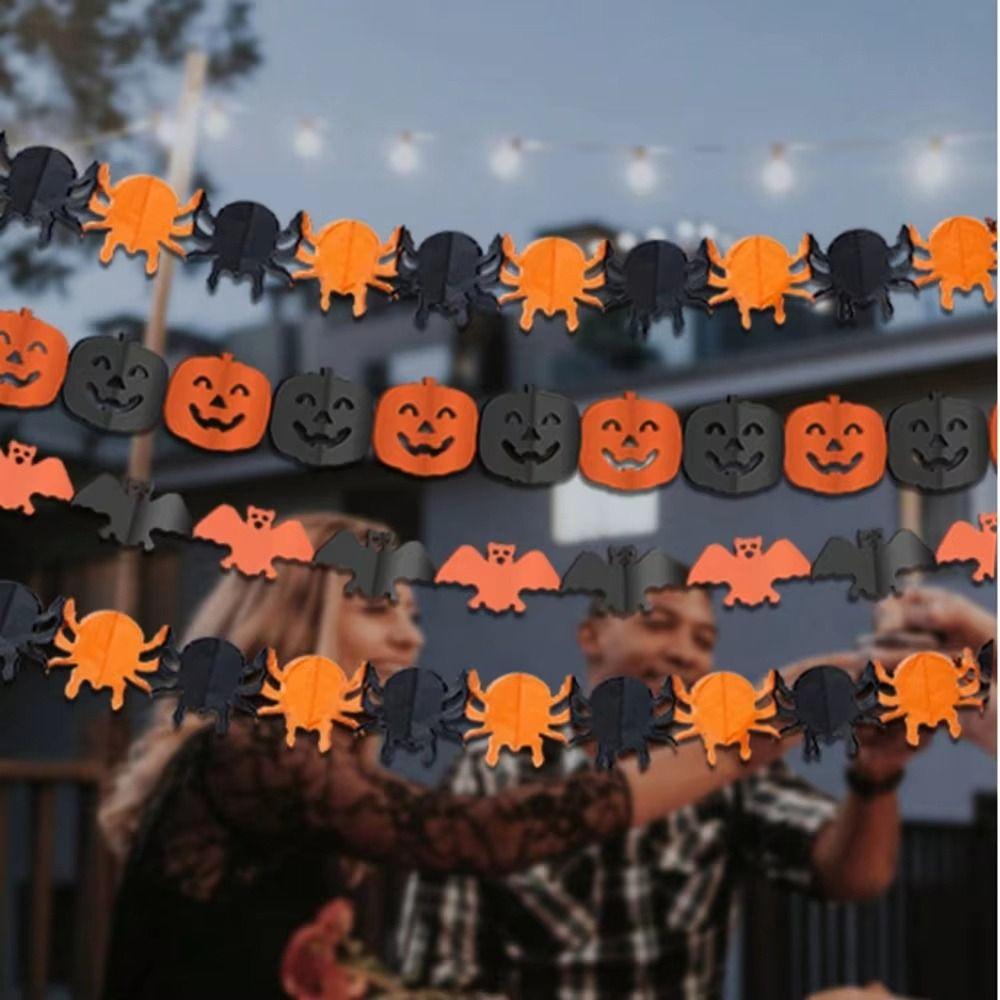 3 Meter Halloween Hanging Garland Honeycomb Paper Party Banner Spider Bat Decor Horror Props