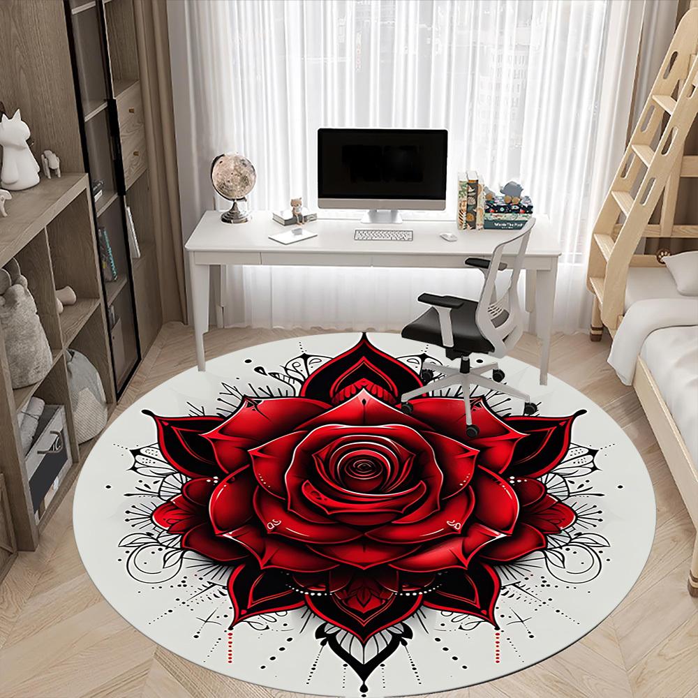 1 Stück Rose Mandala Stuhlteppich für Büro, Innenbereich Rutschfest Waschbar Polyesterfaser Teppich, Matte Für Büro, Maschinenwaschbar