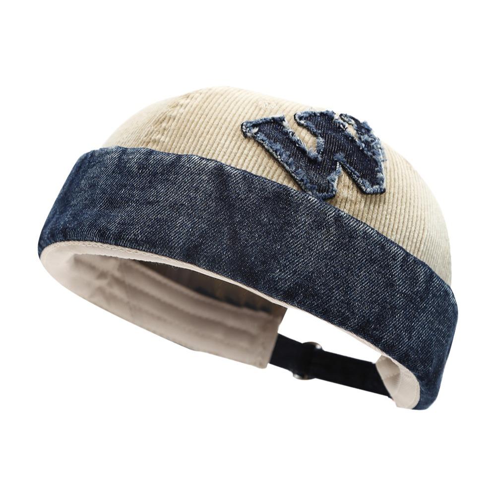 

Washed Cotton Brimless Skullcap Rolled Cuff Sailor Hat Fashion Melon Cap Streetwear бежевий