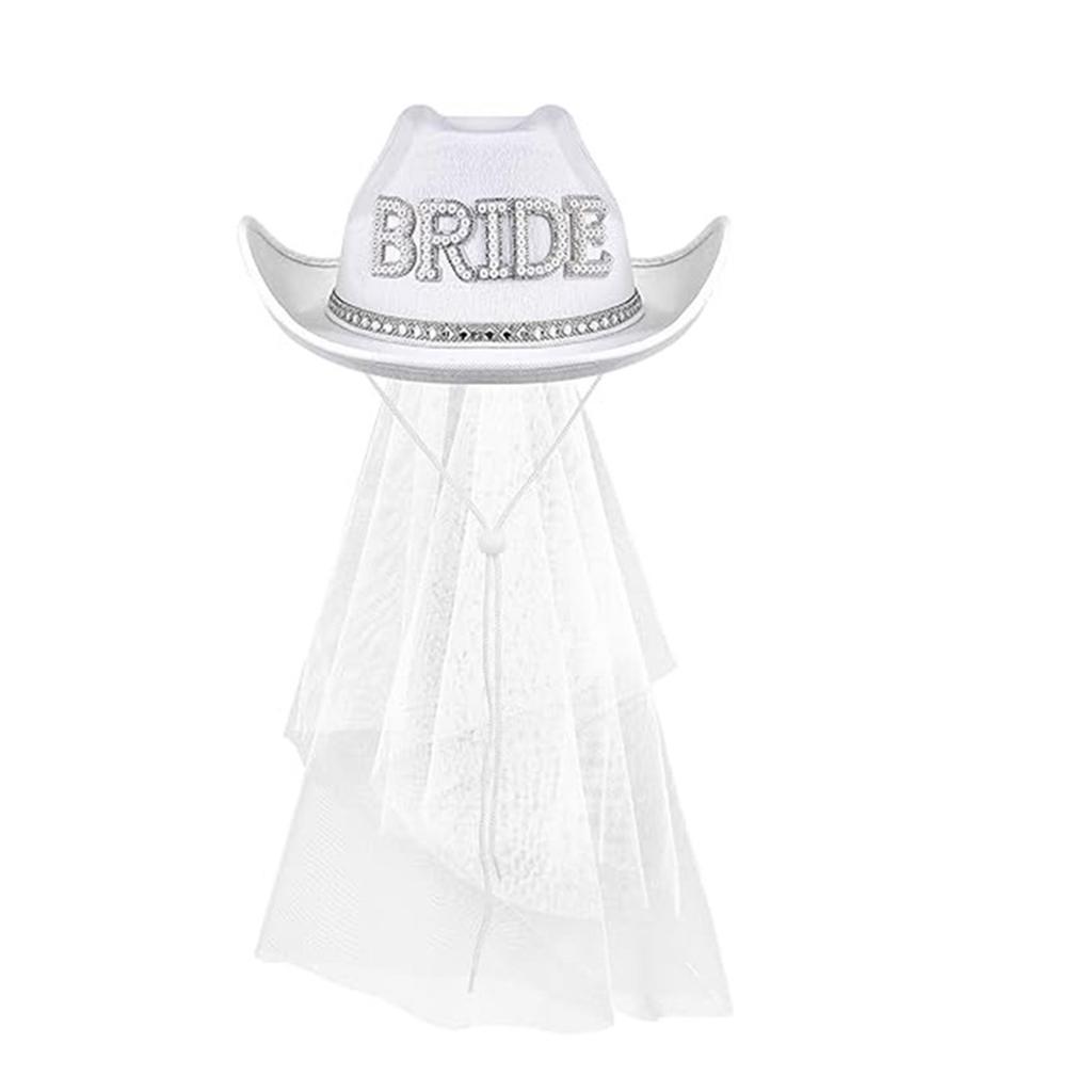 Bride Veil Hat with Hand Beading Blingbling Crystal Cowgirl Hat Beaded Heavy Cowgirl Hat for Bachelorette Party