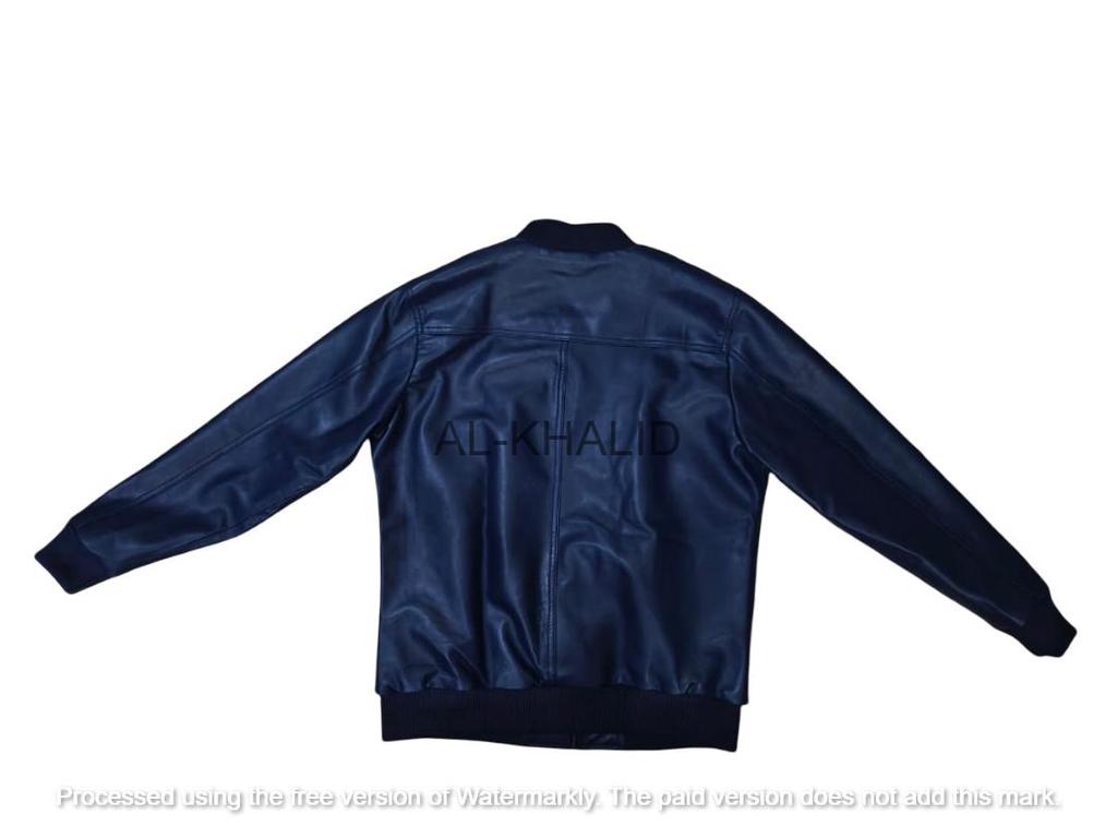 Pánská bunda Modrá Bomber Ručně šitá Jehněčí kůže Pravá Pásky Měkká Stylová