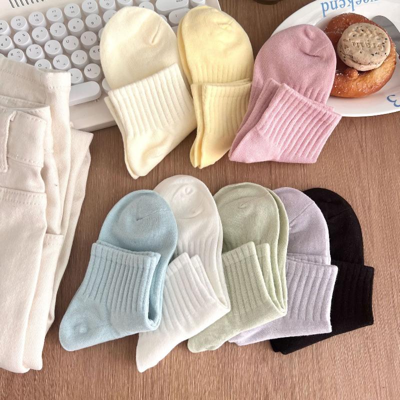 5 Pairs Cream Style Short Socks for Women Breathable Sweat-absorbent Sports Socks Japanese Candy Color Girl Ankle Socks