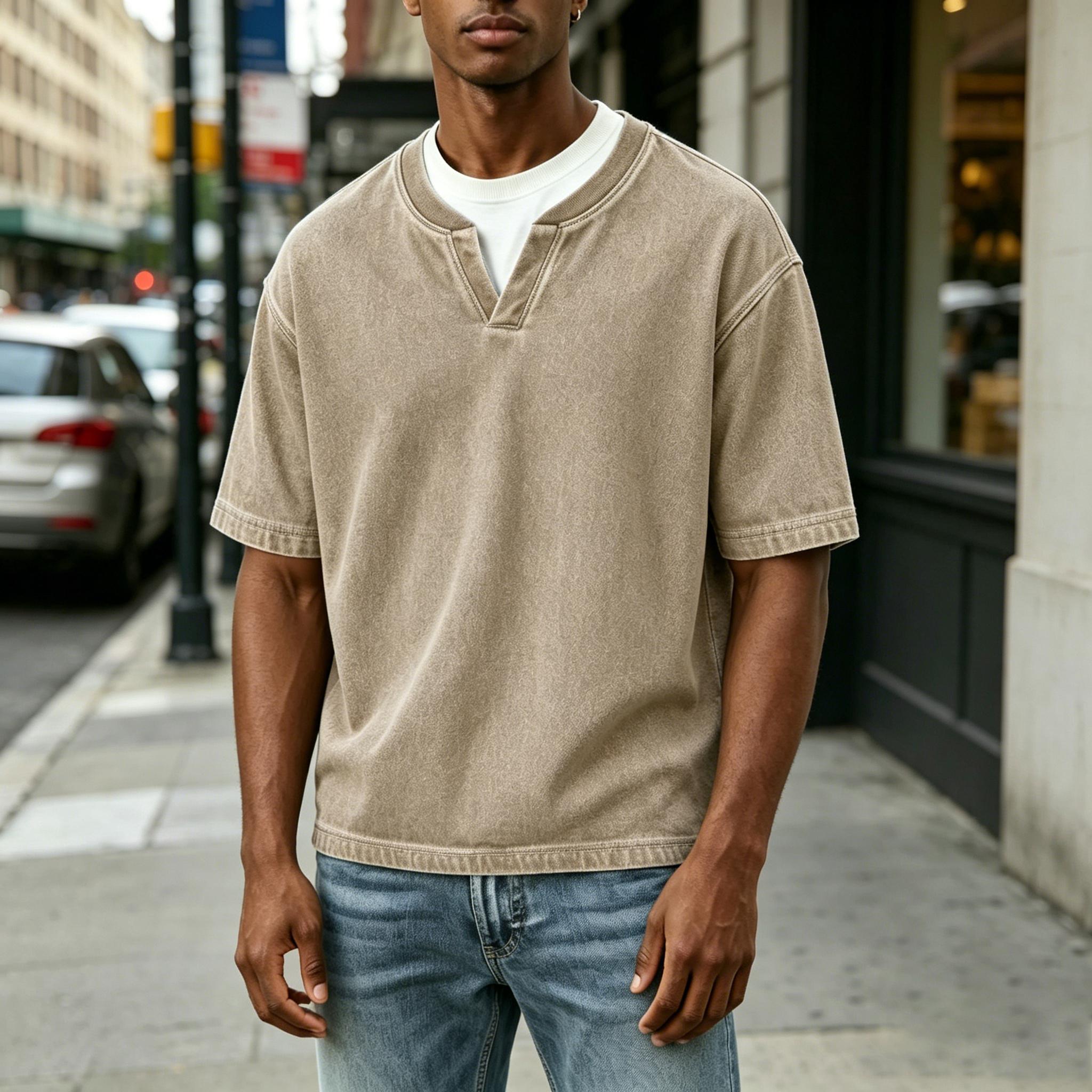 Men s Casual Short Sleeve Shirt Crew Neck Relaxed Fit Vintage Style Comfortable Cotton Blend Top XXXXL хаки