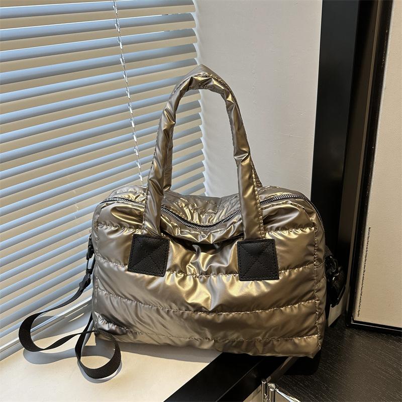 Cotton Bag Women's Autumn and Winter New Fashion Out Large Capacity Shoulder Bag Hand Bag Down Jacket Fabric Boston Bag