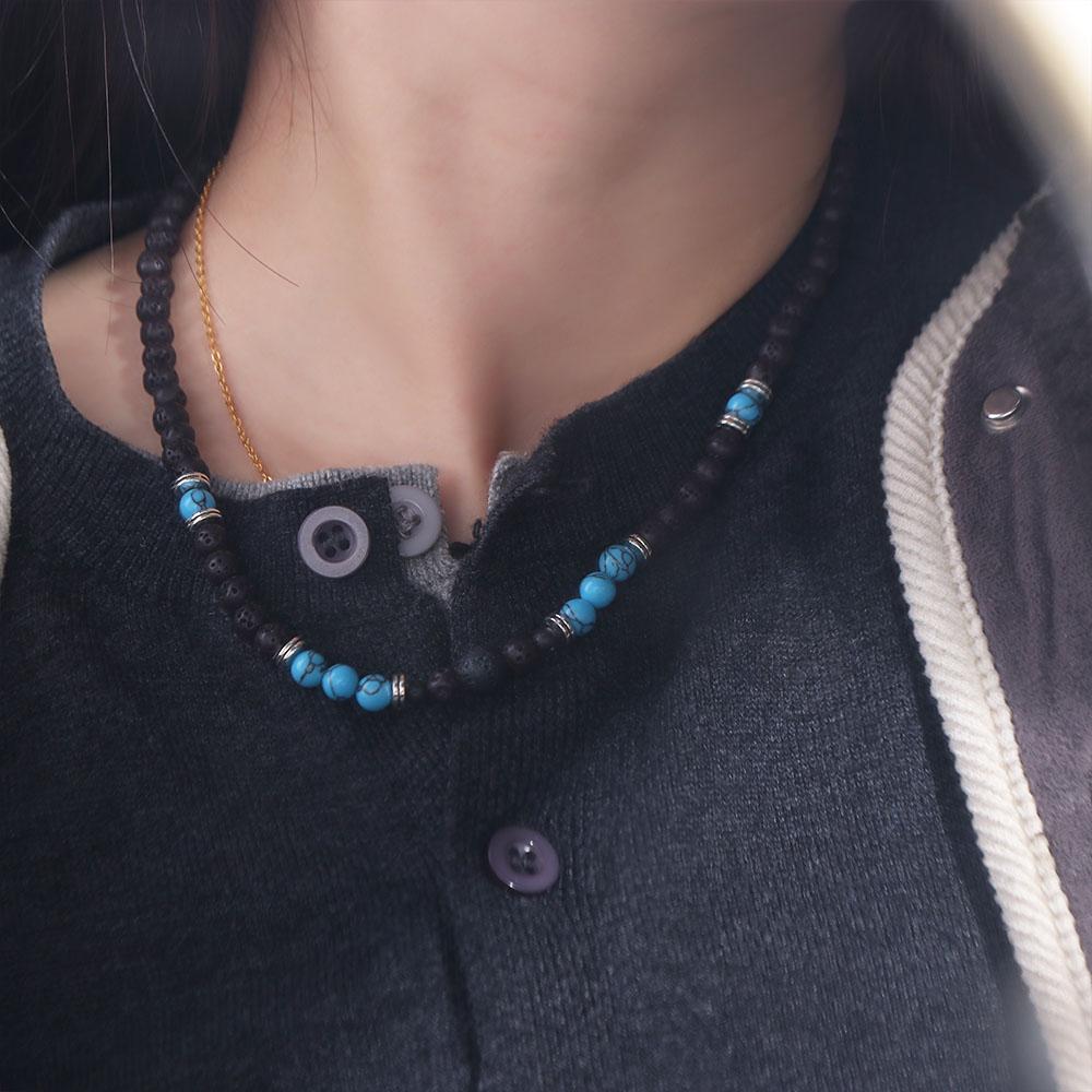 Texture Beaded Necklace Ethnic Style Western Country Necklace Turquoise Necklace Men  Men
