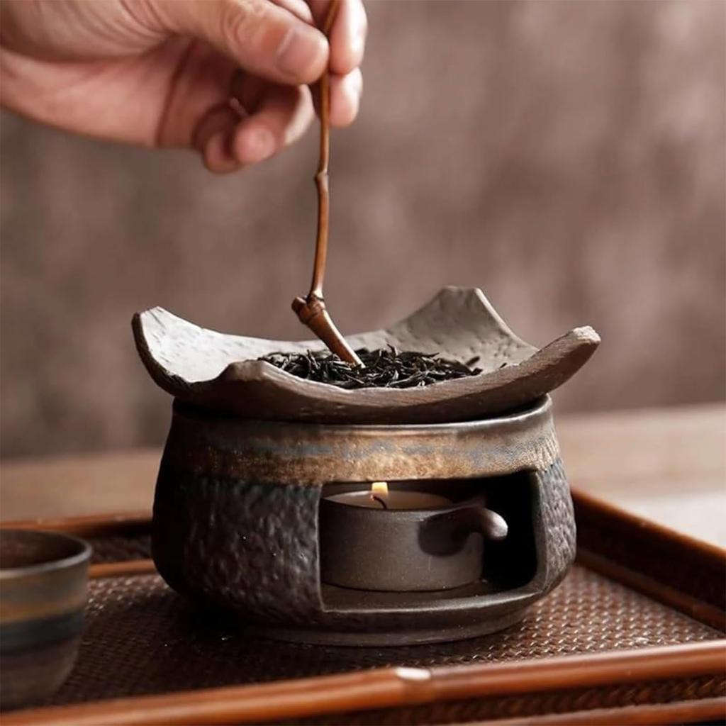 Conjunto Aquecedor de Fogão de Chá Cerâmico, Queimador de Aromaterapia, Aquecedor de Cera para Velas Cerâmico Feito à Mão com Suporte para Velas de Chá, Para Casa e Hotel