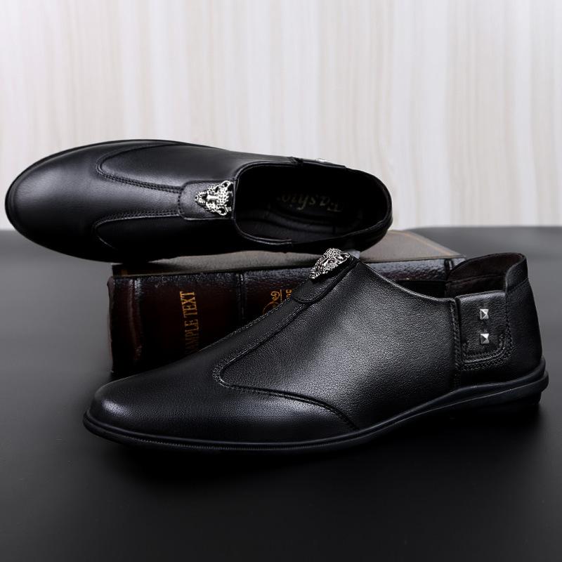 

Spot casual leather shoes men s new men s driving shoes soft first layer cowhide beanie shoes men s casual shoes soft sole 37 чёрный