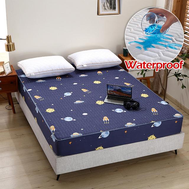 Waterproof Cartoon Quilted Fitted Sheet Bedspread With Elastic Band Non Slip Sheet King Size Bed