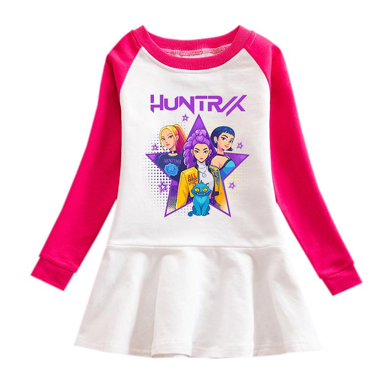 Girls Kpop Rumi Zoey Mira Hunters Print Regular Pleat Mesh Dress