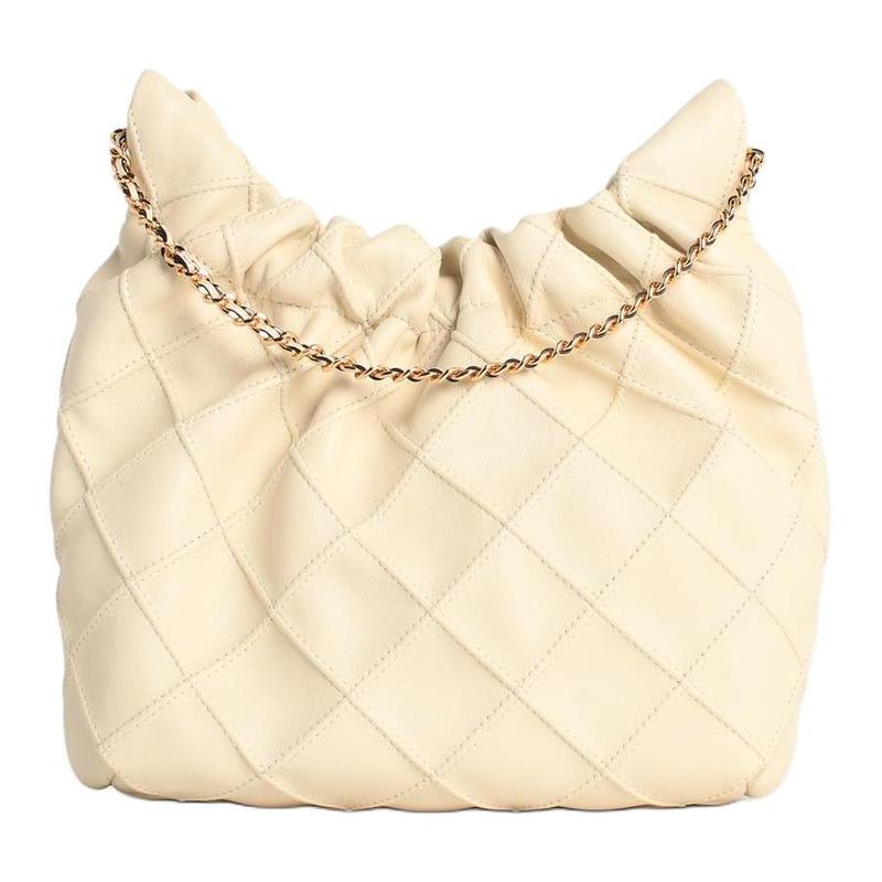 TORY BURCH Fleming Embossed Diamond Double Chain Handle Sheepskin Shoulder Bag Mini Women Cream 162451-252