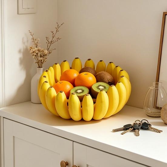3D Printed Banana Shape Fruit Bowl Funny Decorative Fruit Plate Desktop Key Bowl for Home Kitchen Dining Room
